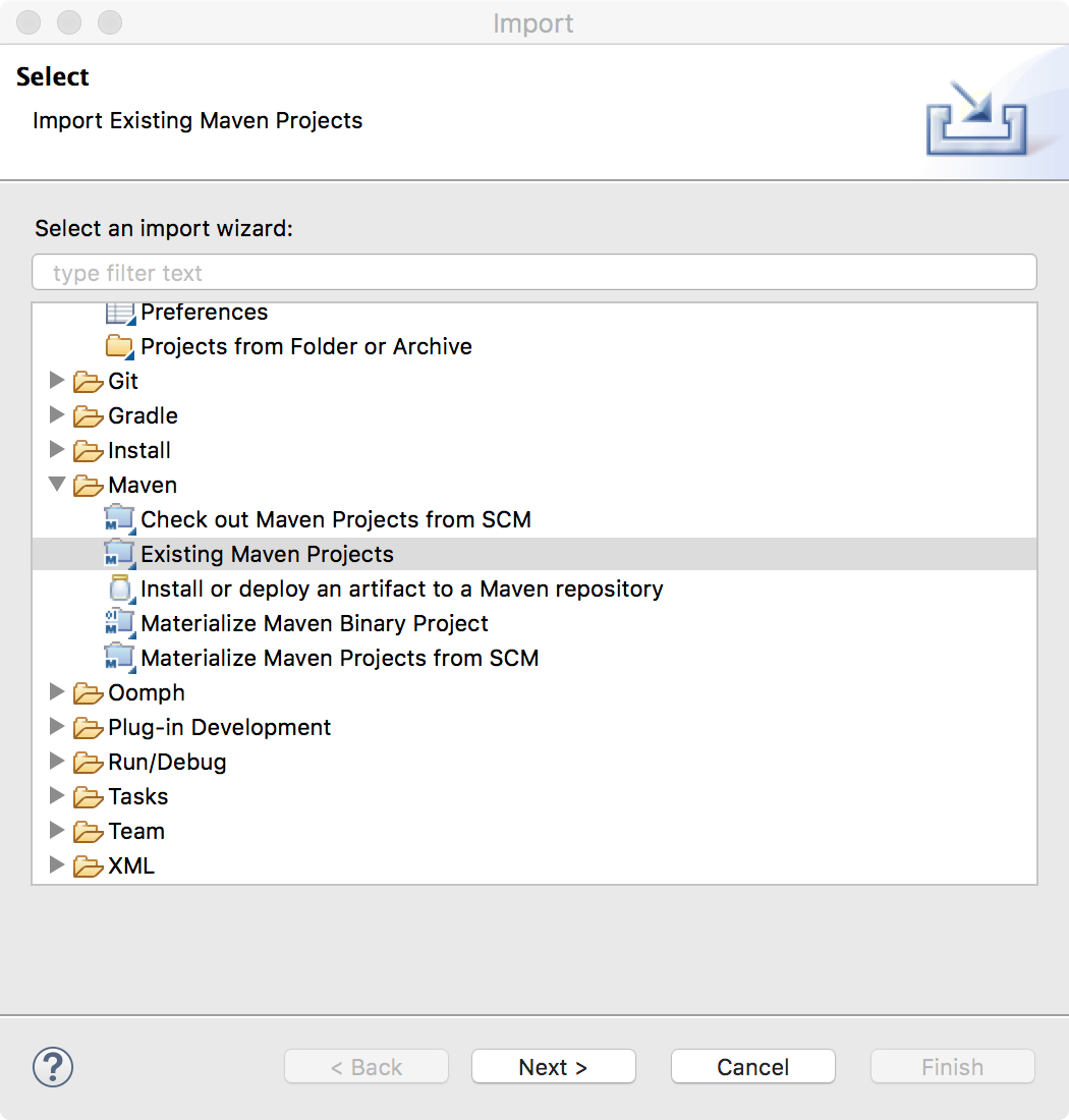 Eclipse import dialog